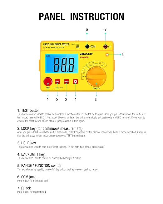 ALLOSUN - EM480B Audio Impedance Tester Digital LCD Insulation Resistance Megohmmeter Meter Tester with Bag