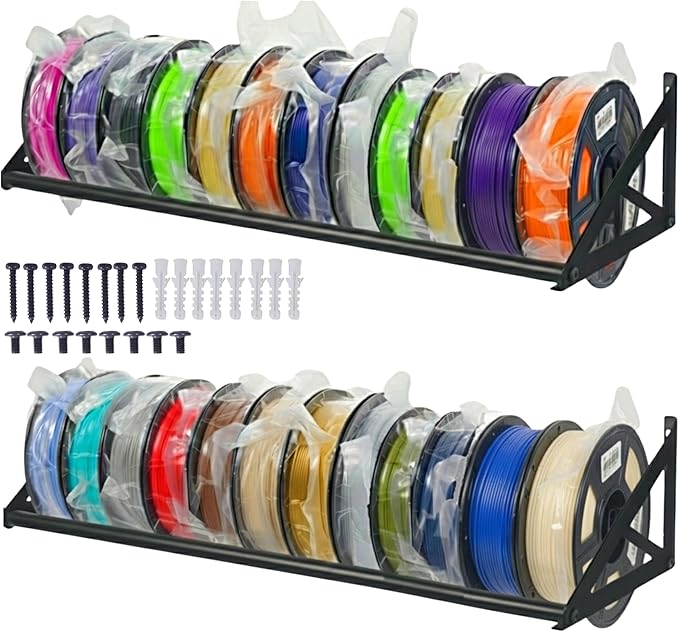 2 Pcs [LARGE] 3D Printer Filament Storage Rack, Filament Rack Wall Mount, 3D Filament Storage Shelf, Filament Spool Holder for 3D Printer Rolls, Heavy Duty Metal Organizer for Printing Studio