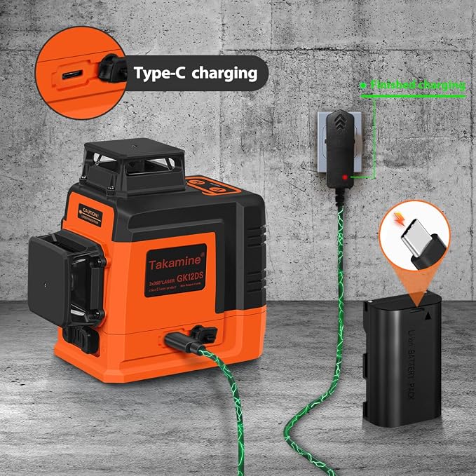 Takamine 12 Lines Laser Level Self Leveling 3x360° 3D Green Cross Line for Construction/Picture Hanging, Remote Controller, Magnetic Stand and portable bag