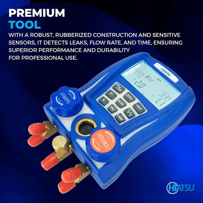 Hiatsu Digital HVAC Manifold Gauge Set with AC Gauges - Freon Gauges with 88 Refrigerants - Automotive Gauge Set with Temperature Clamps - AC Recharge Kit