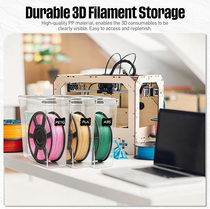 24 Pack 3D Printer Filament Storage Box - Portable Sealed Filament Container 4.0 L Water-Proof & Dust-Proof with Desiccant, Tag, Pen for Studio Office Workshop Home, Only Case Set