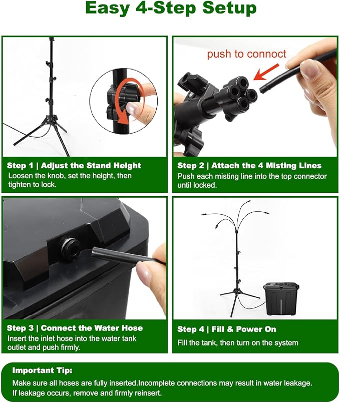 Ausic Portable Misting System with Stand, Water Cooling Misters Set for Outside Patio - 9L Bucket Built-in 10000mAh Battery & PCS Pump & Timer for Outdoor, Canopy, Sport, Golf, Beach, Greenhouse, Camp