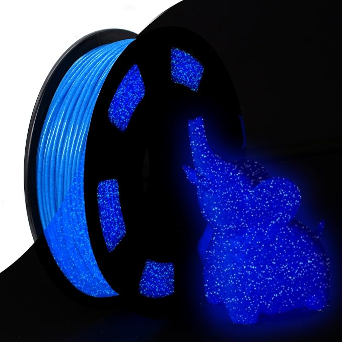 3D Printer Filament 1.75mm Glow in The Dark Shiny Firefly Blue PLA Filament for 3D Printing, Best with UV Lamps, 250g Spool (0.55lbs), Dimensional Accuracy +/- 0.02 mm, Fit Most 3D Printers