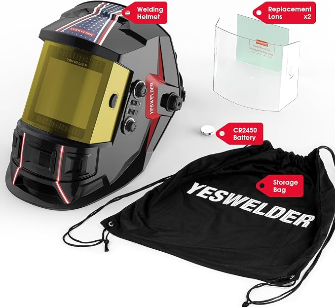 YESWELDER Auto Darkening Welding Helmet, 1/1/1/1 Ture Color 3.93"X3.66" Large Viewing Screen with 4 Arc Sensor Welder Hood Mask, Wide Shade Range 4/5-9/9-13 for TIG MIG ARC CUT and GRIND