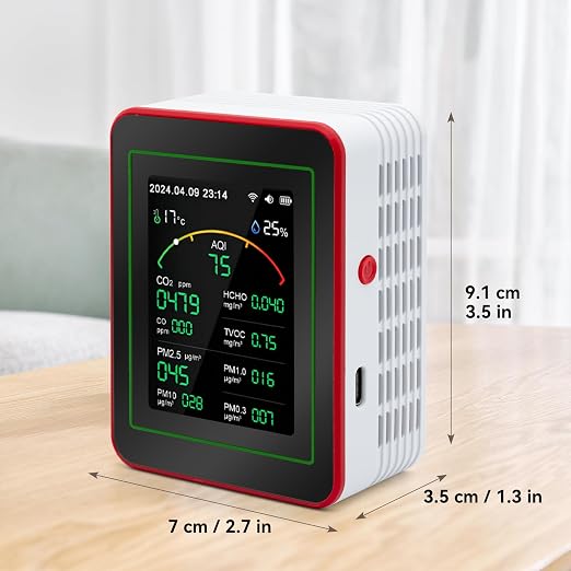 15-in-1 Air Quality Monitor Indoor with WiFi, CO2 HCHO PM TVOC AQI Temperature Humidity Sensor, Real-Time Display, App Control, Portable for Home & Office