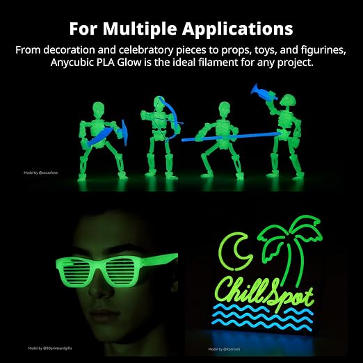 ANYCUBIC PLA 3D Printer Filament, Glow in the Dark, 3D Printing PLA Filament 1.75mm Dimensional Accuracy +/- 0.02mm, 1KG Reusable Spool (2.2 lbs), Glow Green