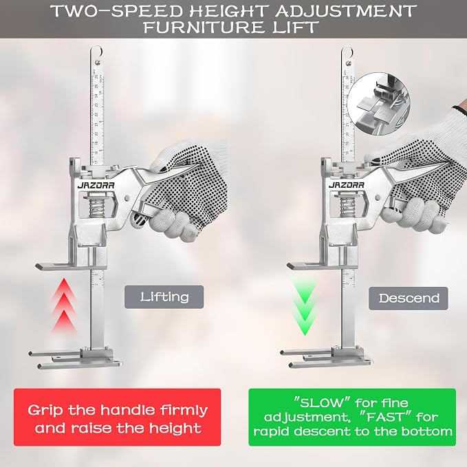 2Pcs Metal Labor Saving Arm Jack, Precision Height Adjustment Lifting Device Furniture Jack, 440LBS Capacity for Lifting Wall Tile, Door Panel, Window Frame & Furniture Cabinet