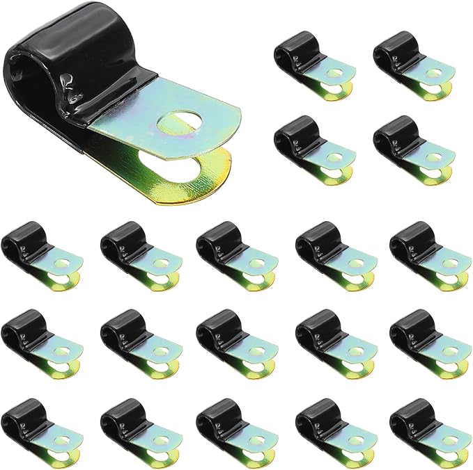 PATIKIL 3/8 Inch Vinyl Coated Cable Clamps, 50 Pack Galvanized Steel Metal Cable Clips Rubber Cushion Insulated Pipe Clamps for Tube Lines Cord Wire Management, Black