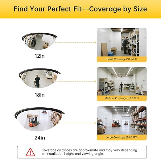 18" Acrylic Half Dome Convex Traffic Safety Mirror – 180 Degree Driveway & Warehouse Blind Spot Security Mirror for Retail Stores, Parking Garages, Schools, and Hospitals (1, 18 Inch)