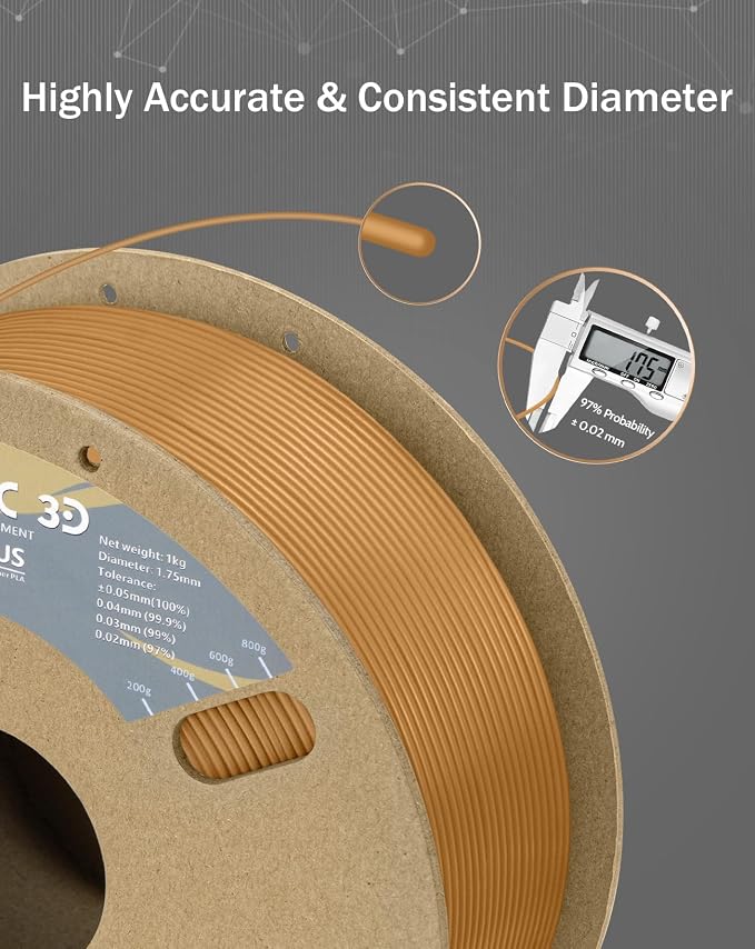 DURAMIC 3D PLA+ Printer Filament 1.75mm PLA Plus Neatly 2Kg Spool(2.2lbs) | PLA Pro Tougher and Stronger, Dimensional Accuracy Probability +/- 0.02mm Light brown