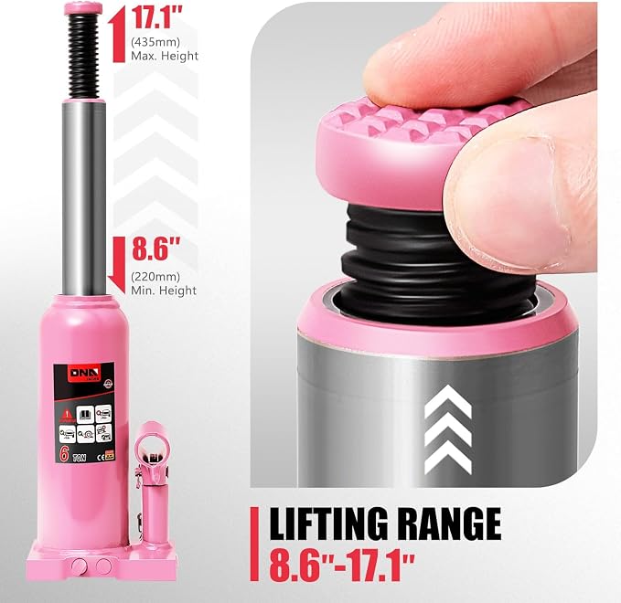 DNA Motoring 6 tons / 13228 lbs Lifting Automotive Welded Hydraulic Bottle Jack for Repair Vehicle, Pickup, Truck, w/Manual Handle, Pink, TOOLS-00355-PK