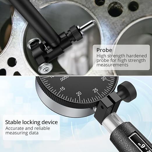 Dial Bore Gauge 2-6 Inch,0.001"Accuracy,Internal Diameter Measuring Tool with 0.25"Dial Indicator,Precision Bore Gage Set with 11 Measuring Heads & Storage Case for Cylinder Engine Hole Gauge