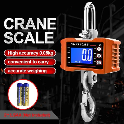 1000Kg/2200Lb Industrial Digital Hanging Scale - Heavy Duty Crane Scale with Aluminum Case & LCD Screen, High Precision Multi-Unit Switch for Garage, Market, Fishing