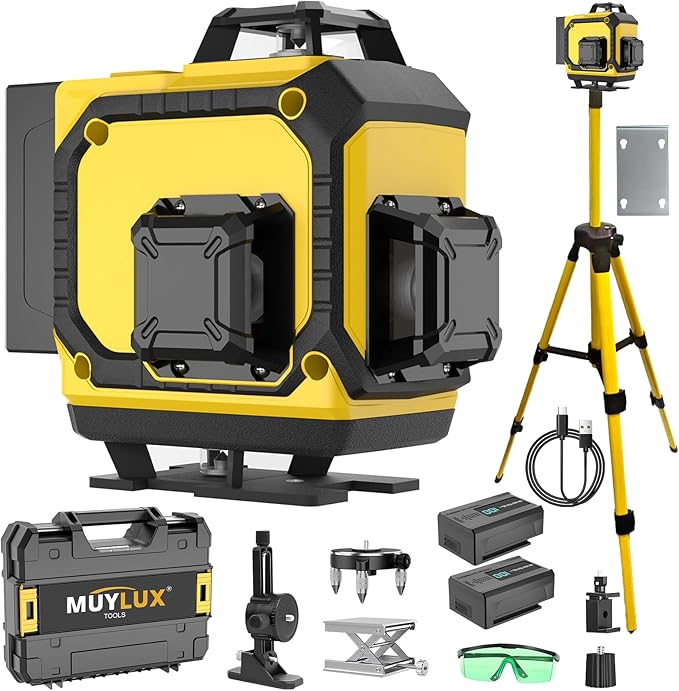 16 Laser Level with 1M Tripod, 4x360° Laser Line, Green Cross Line Laser with Tripod Self-Leveling, Lazer Leveler Tool for Picture Hanging laserpower<1mW, 2 Batteries