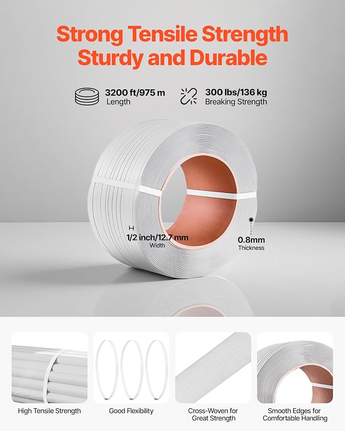 VEVOR Banding Strapping Kit, Heavy Duty Banding Sealer Tool with 3200 ft Length PP Band, 1000 Metal Seals, 50 Corner Protectors, Plastic Pallet Packaging Strapping Kit for Warehouse/Shipping/Moving