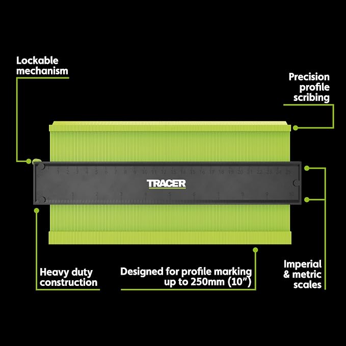 TRACER Contour Gauge 250mm (10”) Precise Marking Gauge with TRACER Deep Hole Construction Pencil. Gauge and Carpenters Pencil Set