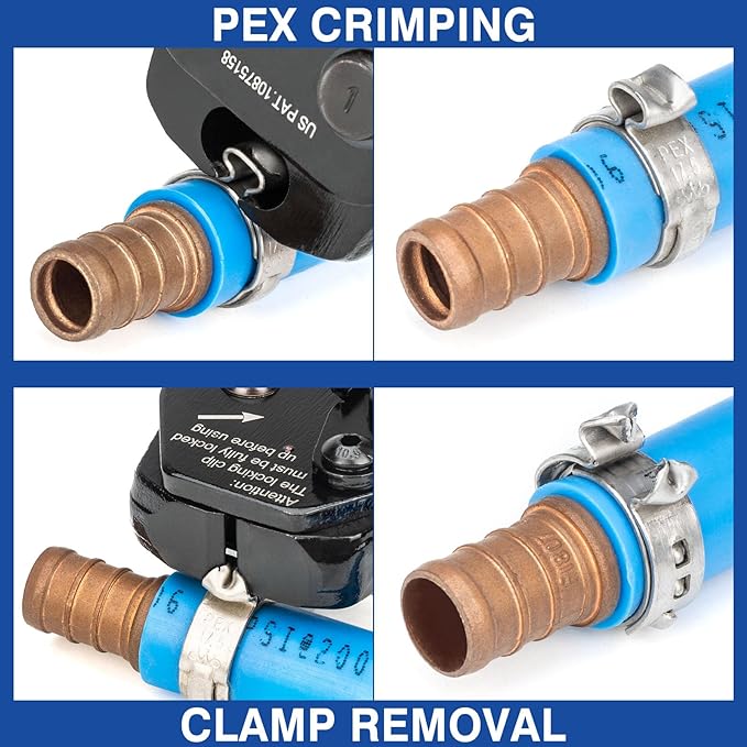 iCrimp PEX Crimping Tool Kit for 3/8-in, 1/2-in, 3/4-in, 1-in PEX Clamp Cinch & Removal, c/w 1/2''(20 Pack) and 3/4''(10 Pack) PEX Clamp Rings, PEX Tubing Cutter