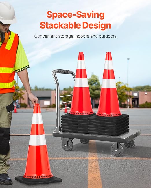 VEVOR Safety Cones, 8 Pack 30" Traffic Cones, PVC Orange Construction Cones with Reflective Collars and Black Weighted Base, for Traffic Control, Driveway Road Parking and School Improvement