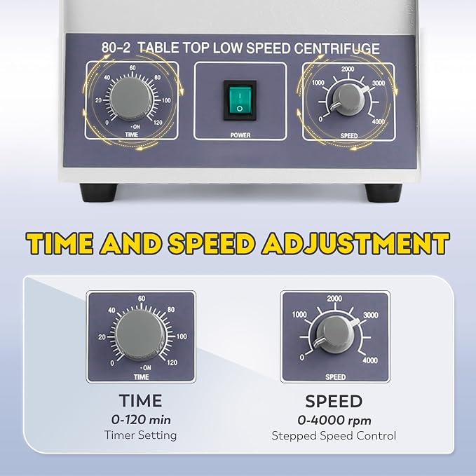 CGOLDENWALL 80-2 Electric Lab Centrifuge 4000RPM 12x20mL/15mL/10mL/7mL Desktop Centrifuge Machine Timer 0-120min Medical Laboratory Practice Low Speed Centrifugal Force 2325xg Voltage 110V