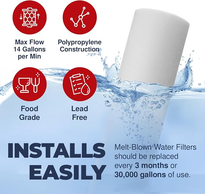 High-Performance 1 Micron 20 x 4.5 Whole House Sediment Filter Cartridge 20 inch Water Filter Replacement Compatible with DGD-2501-20, FP25B, AP810-2, Made in USA, 4-Pack