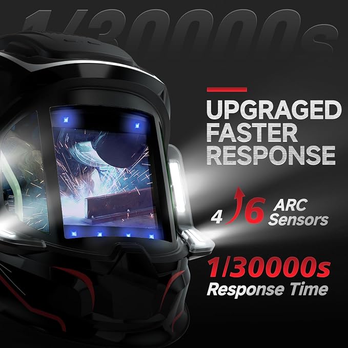 ANDELI Welding Helmet with 4 LED Light, 180° Panoramic 6 Arc Sensor True Color Auto Darkening Welding Hood with Internal Display, 2400mAh Rechargeable Battery for TIG/MIG/Cut/Grind MONERRC LED PRO