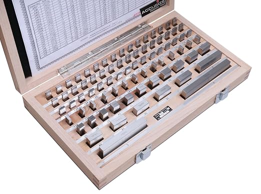 Accusize Industrial Tools Precision 81-Piece Steel Gauge Block Set, Grade B Accuracy, Corrosion-Resistant, P900-S581 | ASME B89.1.9-2002, Hardened to HRC 64, Corrosion-Resistant, with Certificate of Inspection