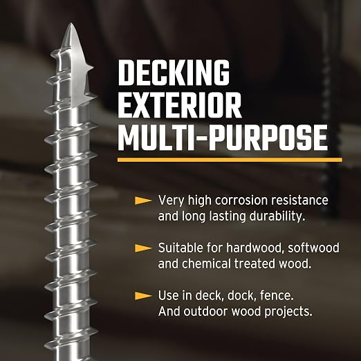 304 Stainless Steel Deck Screws, #10 x 2, 300 PCS | Torx Flat Head Type 17 Point with T25 Bit, Ideal for Outdoor Wood Projects, Fences, Benches, Picnic Tables, Decks, Bulk Box