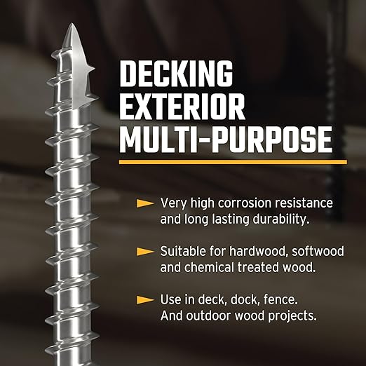 304 Stainless Steel Deck Screws, #10 x 2-1/2", 1200 PCS | Torx Flat Head Type 17 Point with T25 Bit, Ideal for Outdoor Wood Projects, Fences, Benches, Picnic Tables, Decks, Bulk Box