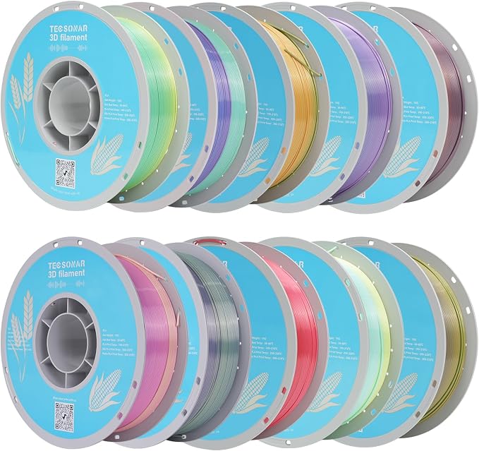 Silk Rainbow PLA 3D Printer Filament Bulk,10Rolls,1KG Spool(2.2lbs) 1.75mm, Multicolor Gradient Filament for Most FDM 3D Printers,7 Rolls Silk Rainbow + 3 Rolls Matte Rainbow PLA.