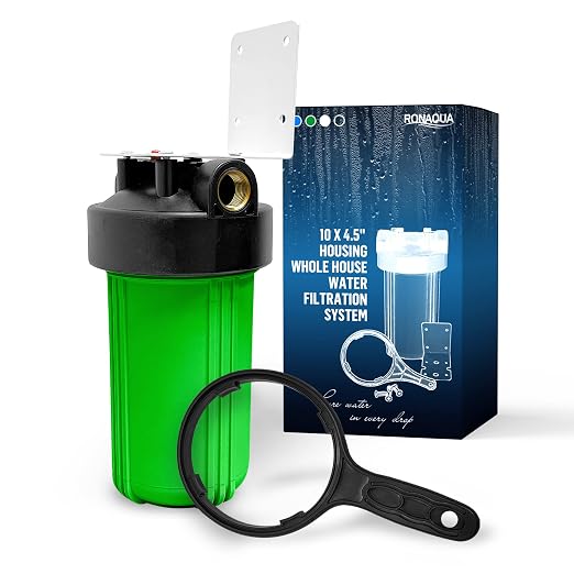High Capacity 10 x 4.5” Whole House Filter Purifier System for Well or City Water, Presser Relief Button, 1” NPT Brass Port, Double O-Ring, Meets NSF Standards & Regulations (Green, 1 Set)