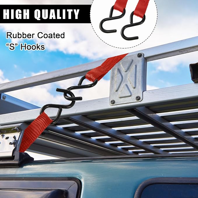 Riakrum 16 Pcs Cambuckle Tie Down Straps 1763lbs Break Strength Securing Straps 1'' x 15 ft Cambuckle Tie Downs with S Hook for Motorcycle, Kayak, Car, Truck, Boat Moving, Securing Cargo (Red)