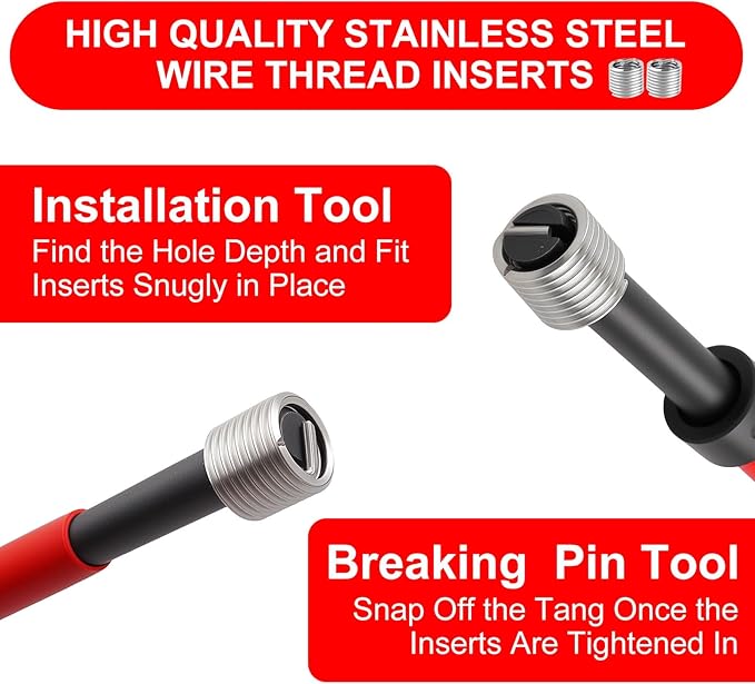 Helicoil Metric Thread Repair Insert Kit，M12x1.5mm Rethreading | Thread Repair kit with HSS Drill Bits, Rethreading Inserts Tool Set for Damaged Thread Repairing with Carry Case