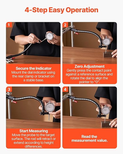 VEVOR Dial Test Indicator with 360-Degree Flexible Arm and 360-Degree Locking Pliers, 0.001 inch Accuracy, 0-1 inch Range, Professional for Machine Set-Up, Narrow Area Measurement, Storage Case