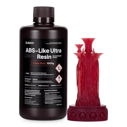 ELEGOO ABS-Like Ultra Resin with Extra Strength and Toughness, Compatible with MSLA/DLP/LCD Resin 3D Printer, Perfect 3D Printer Resin for Tool Application, Clear Red 1000g