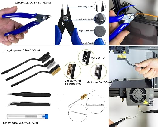 124Pcs 3D Printing Accessory Tools with Tool Bag for Remove/Trim and Finish 3D Print Includes Deburring Tool, Nozzle Cleaning, Removal Scrapers, Finishing Tools,etc.