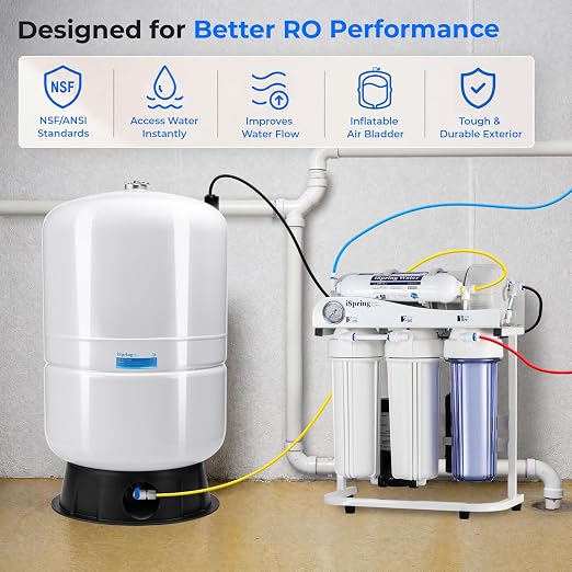 iSpring 40 Gallon RO Tank, Pre-Pressurized Water Storage Tank for Reverse Osmosis RO Systems, Metal High Capacity RO Water Tank, Includes Tank Valve & Elbow, Model: T40M