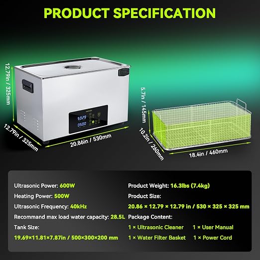 Ultrasonic Cleaner, One-Touch Cleaning,Heating, Deep Mode, ECO Energy-Saving Ultrasonic Cleaning Machine Excellent for Labs,Carburetor,Jewelry,Dentures,Automotive & Industrial Parts. (30L)