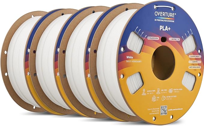 OVERTURE 4KG Bundle High Speed PLA+ 3D Printer Filament 1.75mm, Upgraded Rapid PLA 2.0 with Enhanced Toughness & Stability, 4 Pack 1kg Spool (2.2lbs) Fit Most FDM 3D Printers (White*4)