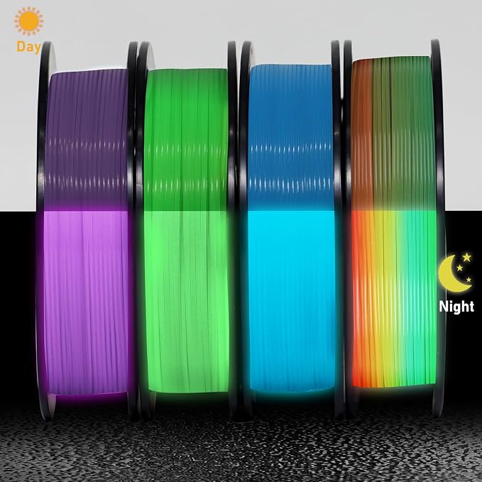 YOUSU 3D Printer Filament Bundle, Glow in The Dark Filament Multicolor, Green, Blue, Purple and Rainbow, PLA Filament 1.75 mm, Dimensional Accuracy +/- 0.03 mm, 250g X 4 Pack