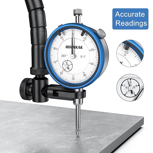 HDLNKAK New Dial Indicator 0-1'' with Magnetic Base, Dial Indicator Tools Set for Alignment, 0.001" Accuracy Measurement Tool with Flex Arm Base and Indicator Combo（ Blue Dial Indicator）