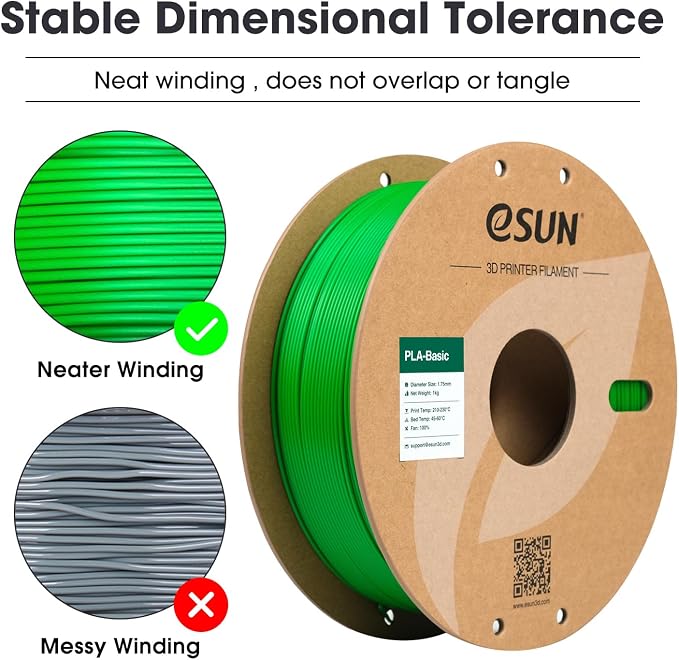 eSUN PLA Basic Filament 1.75mm, 3D Printer Filament High Speed PLA for Fast Printing, 1KG Spool (2.2 LBS) 3D Printing Filament for High Speed 3D Printers, Green