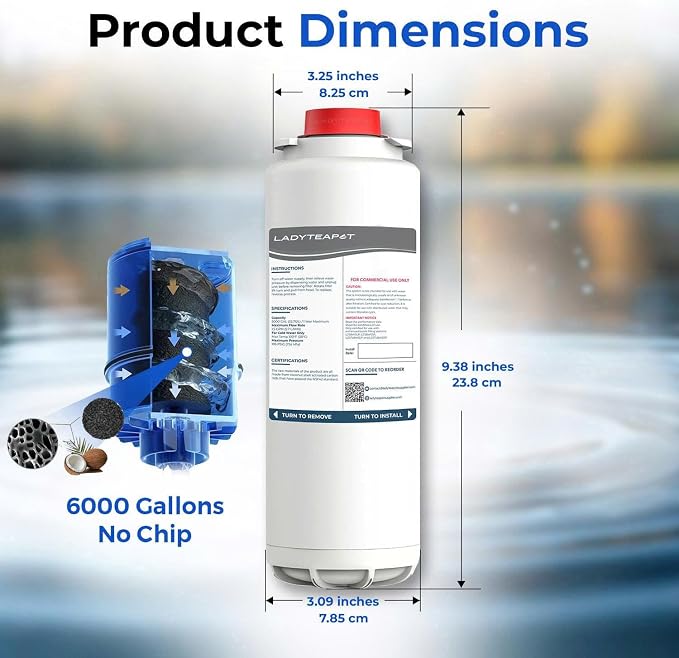 Water Filter Replacement Compatible With Elkay 51600C EWF6000 Bottle Filling Stations, 6000 Gallons/12 Months (No Chip - 4 Pack)