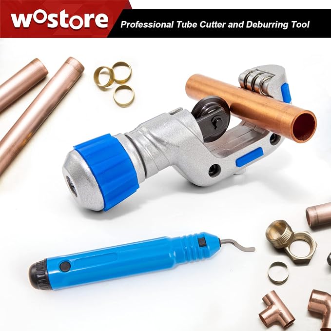 Wostore Flaring Tools Set 2 Flaring Bar for 15 Dies Sizes Eccentric Cone Refrigeration HVAC with Tube Cutter and Reamer