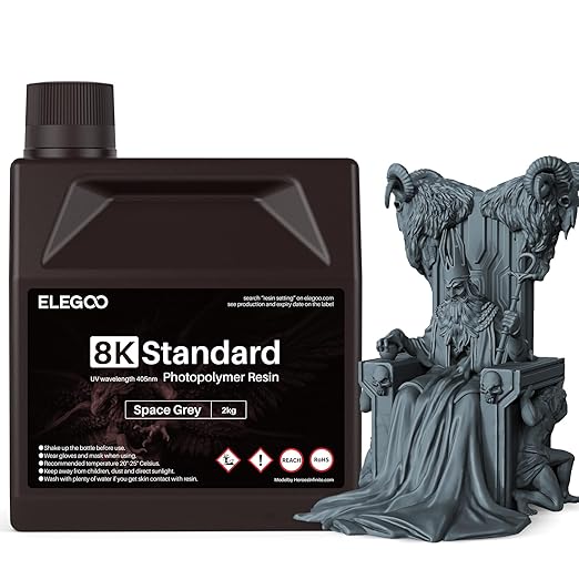 ELEGOO 8K Resin, 405nm Rapid UV-Curing Photopolymer Standard 3D Printer Resin, Higher Precision, Lower Shrinkage 3D Photopolymer Resin for 8K/12K/14K and LCD/MSLA/DLP 3D Printing, Space Grey 2000G