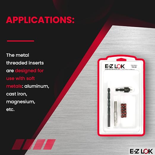 E-Z LOK EZ-310-332 Thread Repair Kit for Metal Carbon Steel Threaded Inserts 10-32 and Installation Tools