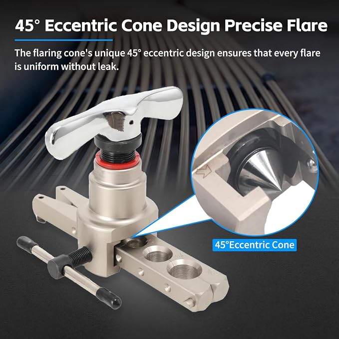Brake Line Flaring Tool Kit Pipe Expander Set 1/4" - 3/4" Tubing Pipe Flare Tool HVAC 45° Eccentric Cone Type Flaring Tool with Pipe Cutter for Brass Copper Aluminum Pipes Refrigeration (5 in 1 Kit)
