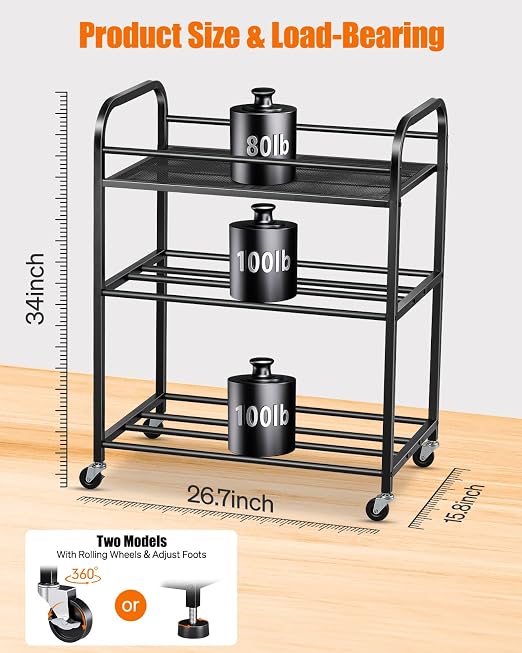 3D Printer Filament Storage Rack- Rolling Filament Spool Holders Racks with Wheels, Heavy Duty Metal Shelf for PLA/ABS/TPU/Nylon, Filaments Organzied for 3D Printing Studio, Office Workshop (Black)