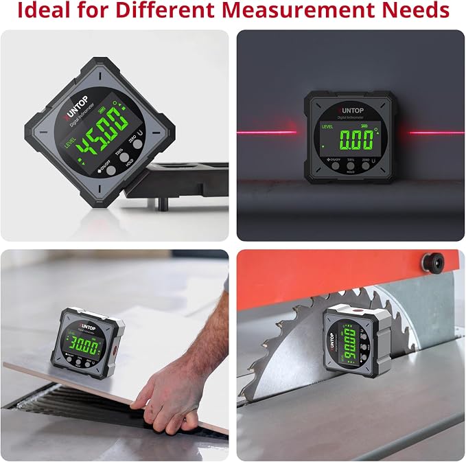 XUNTOP USB Charging Digital Level Box Angle Finder with Laser (Class 2, <1mW Output), 4-Side Strong Magnetic Angle Gauge IP54 Waterproof Inclinometer Level, Saving Effort Hanging Decorations-Gray