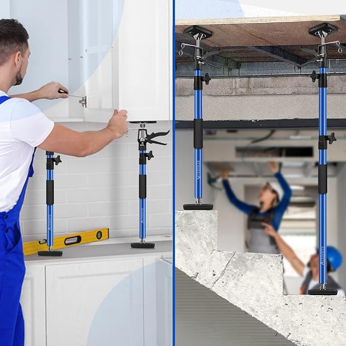 2PK Support Pole,Steel Telescopic Quick Adjustable 3rd Hand Support System, Support Rod, Supports up to 154 lbs Construction Rods for Cabinet Jacks Cargo Bars Drywalls Extends from 50 Inch to 118 Inch