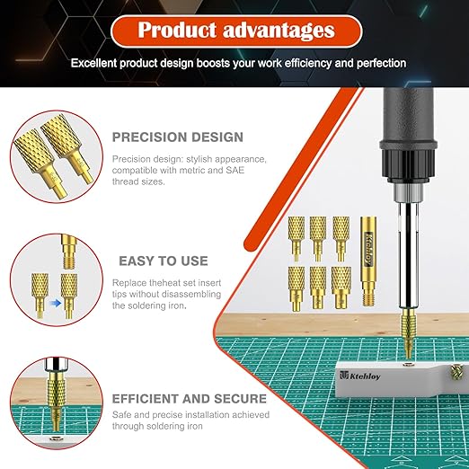 513 Metric Threaded Inserts with Heat Set Insert Tips, M2 M2.5 M3 M4 M5 M6 Female Thread Knurled Nuts Assortment Kit, for Plastic and 3D Printing Components